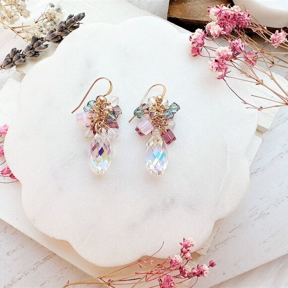 New Briolette Crystal Cluster Drop Earrings | Handmade in BC - Picture 1 of 4